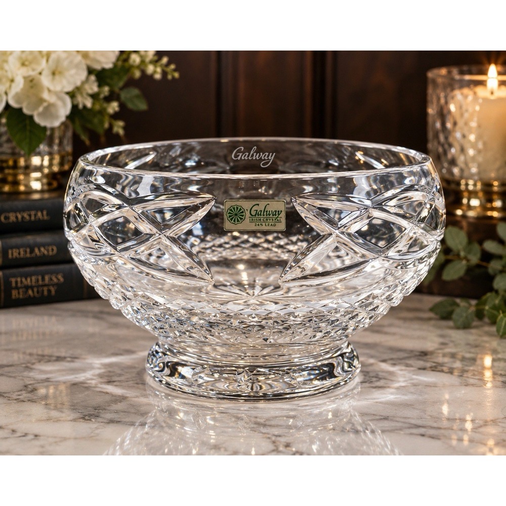 Galway Irish Crystal 24% Lead Crystal Footed Bowl 7.25" Signed Ireland